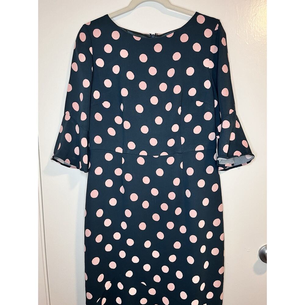 Boden Dress Size 12 Dark Green Pink Polka Dot Ruffle Hem Midi Zip Classy
